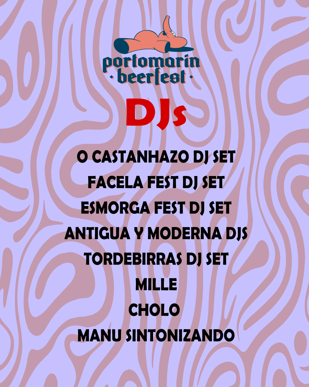 Cartel oficial del line-up de DJs del Portomarín BeerFest 2026